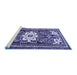 Sideview of Machine Washable Persian Blue Traditional Rug, wshtr768blu