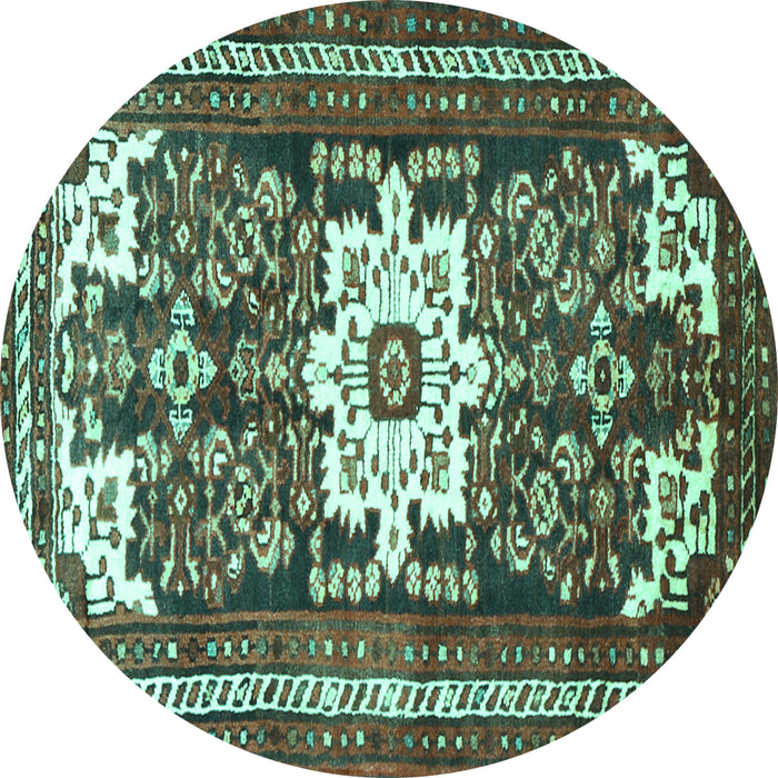 Round Machine Washable Persian Turquoise Traditional Area Rugs, wshtr768turq