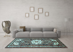 Machine Washable Persian Light Blue Traditional Rug in a Living Room, wshtr768lblu
