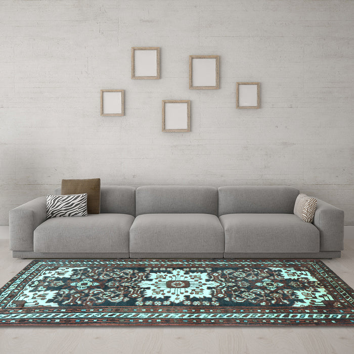 Machine Washable Persian Light Blue Traditional Rug in a Living Room, wshtr768lblu