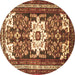 Round Machine Washable Persian Brown Traditional Rug, wshtr768brn