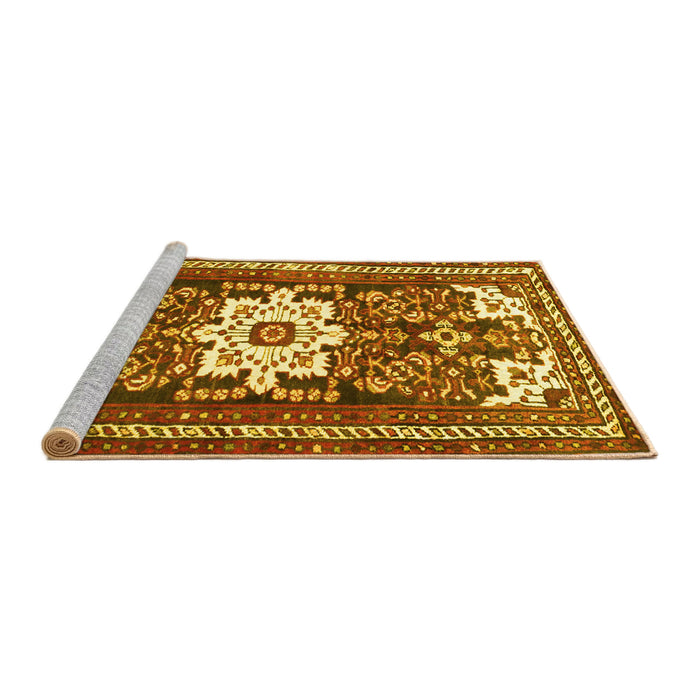 Sideview of Machine Washable Persian Yellow Traditional Rug, wshtr768yw