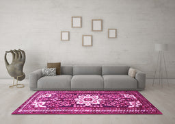 Machine Washable Persian Pink Traditional Rug in a Living Room, wshtr768pnk