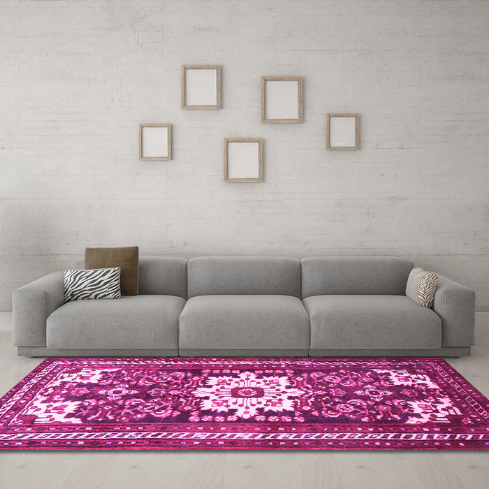 Machine Washable Persian Pink Traditional Rug in a Living Room, wshtr768pnk