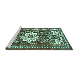 Sideview of Machine Washable Persian Turquoise Traditional Area Rugs, wshtr768turq