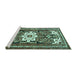 Sideview of Machine Washable Persian Turquoise Traditional Area Rugs, wshtr768turq