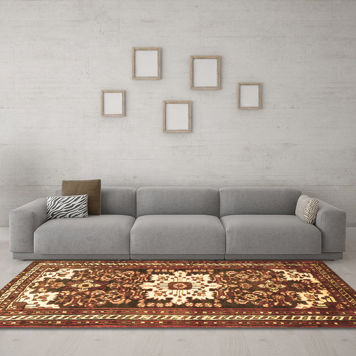Machine Washable Persian Brown Traditional Rug in a Living Room,, wshtr768brn