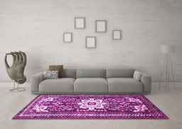 Machine Washable Persian Purple Traditional Area Rugs in a Living Room, wshtr768pur