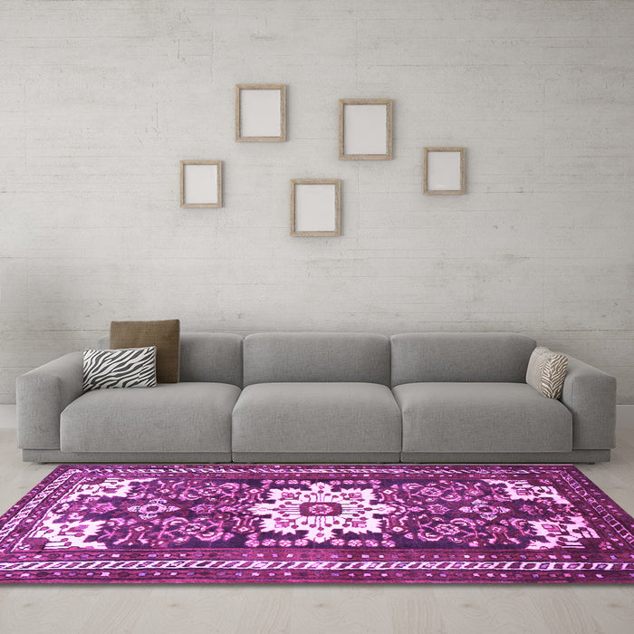 Machine Washable Persian Purple Traditional Area Rugs in a Living Room, wshtr768pur