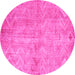 Round Machine Washable Persian Pink Bohemian Rug, wshtr769pnk