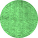 Round Machine Washable Persian Emerald Green Bohemian Area Rugs, wshtr769emgrn