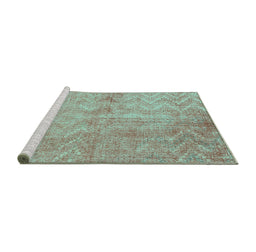 Sideview of Machine Washable Persian Turquoise Bohemian Area Rugs, wshtr769turq