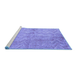 Sideview of Machine Washable Persian Blue Bohemian Rug, wshtr769blu