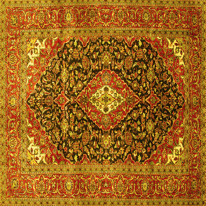 Square Machine Washable Medallion Yellow Traditional Rug, wshtr76yw