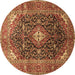 Round Medallion Brown Traditional Rug, tr76brn