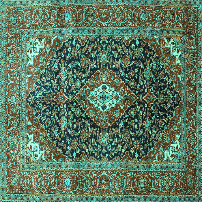 Square Machine Washable Medallion Turquoise Traditional Area Rugs, wshtr76turq