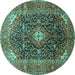 Round Machine Washable Medallion Turquoise Traditional Area Rugs, wshtr76turq