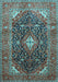 Machine Washable Medallion Light Blue Traditional Rug, wshtr76lblu