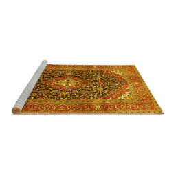 Sideview of Machine Washable Medallion Yellow Traditional Rug, wshtr76yw