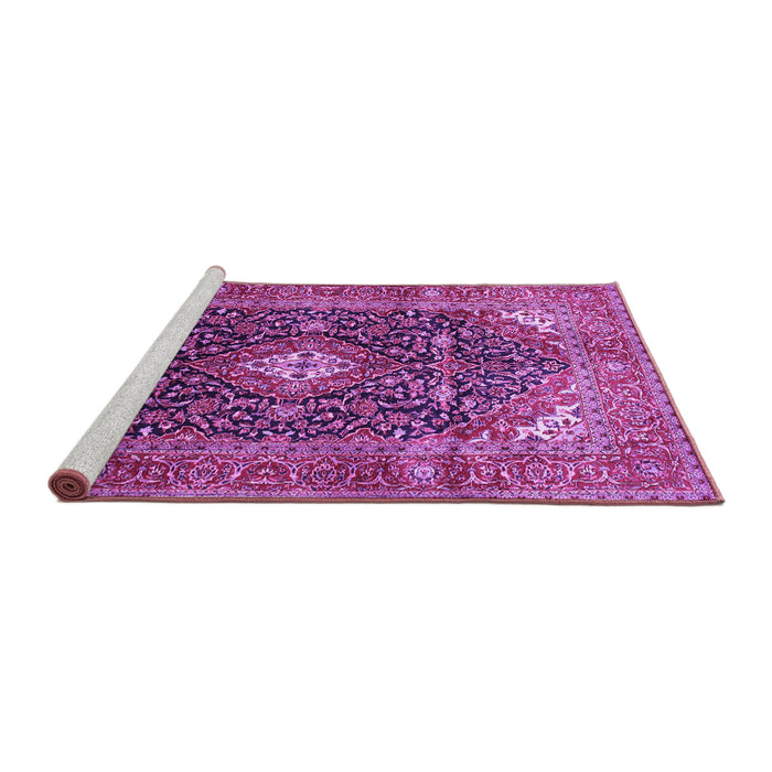Sideview of Machine Washable Medallion Purple Traditional Area Rugs, wshtr76pur