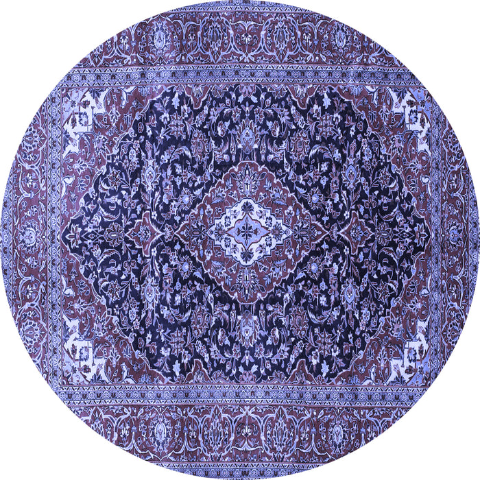 Round Machine Washable Medallion Blue Traditional Rug, wshtr76blu