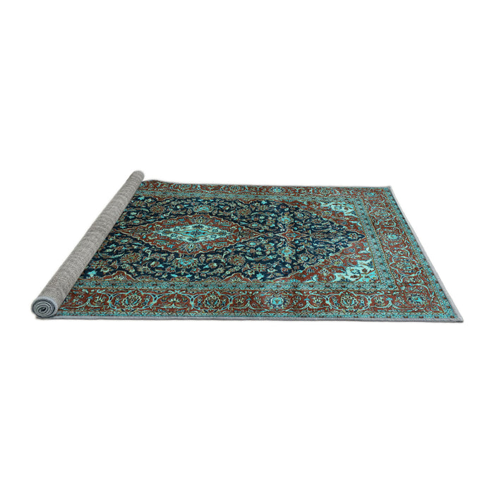 Sideview of Machine Washable Medallion Light Blue Traditional Rug, wshtr76lblu
