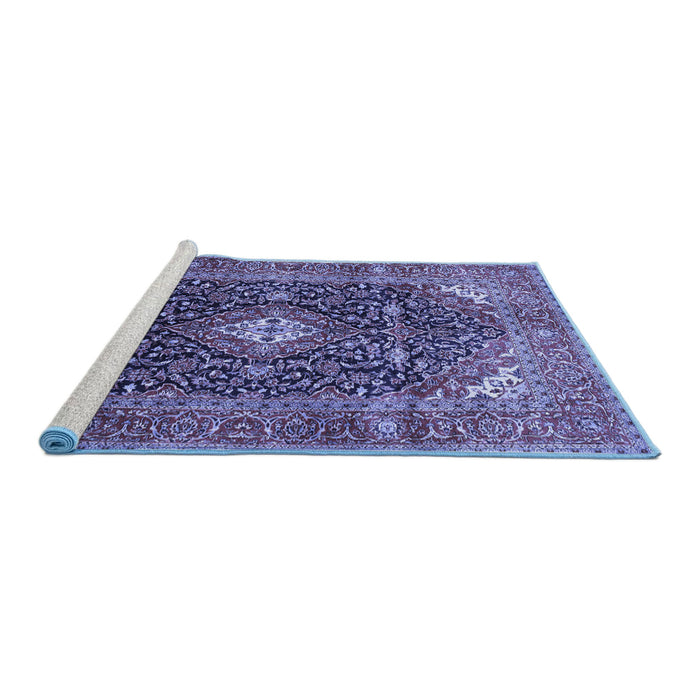 Sideview of Machine Washable Medallion Blue Traditional Rug, wshtr76blu