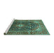 Sideview of Machine Washable Medallion Turquoise Traditional Area Rugs, wshtr76turq