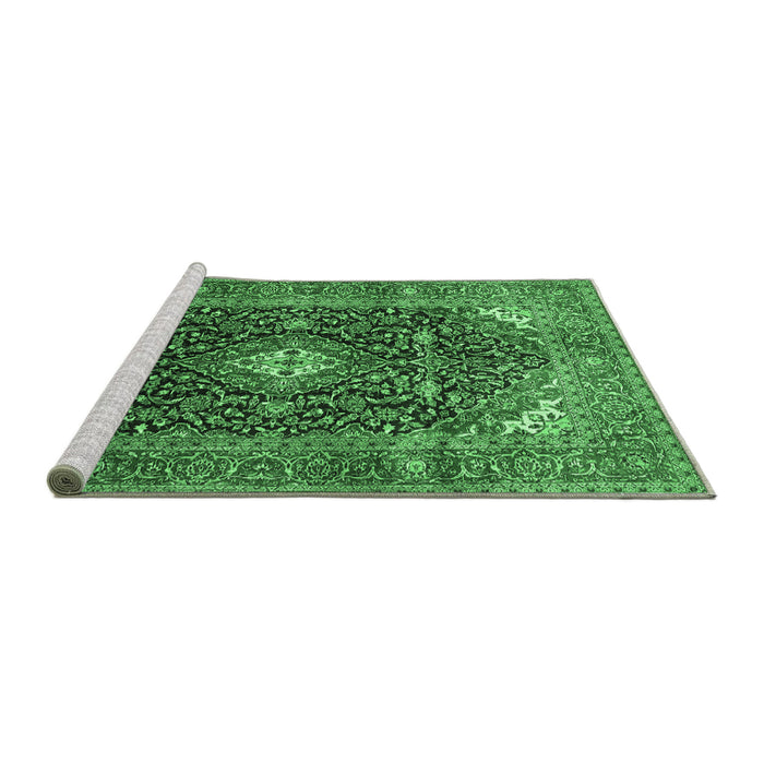 Sideview of Machine Washable Medallion Emerald Green Traditional Area Rugs, wshtr76emgrn
