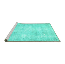 Sideview of Machine Washable Persian Turquoise Traditional Area Rugs, wshtr770turq