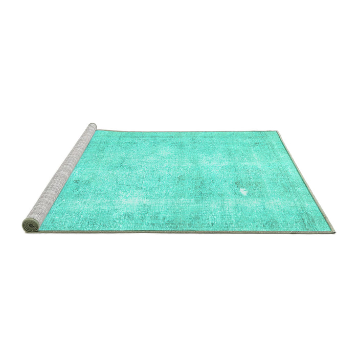 Sideview of Machine Washable Persian Turquoise Traditional Area Rugs, wshtr770turq