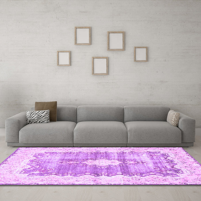 Machine Washable Persian Purple Traditional Area Rugs in a Living Room, wshtr771pur