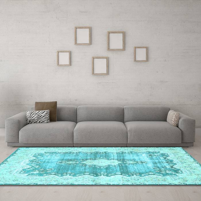 Machine Washable Persian Light Blue Traditional Rug in a Living Room, wshtr771lblu