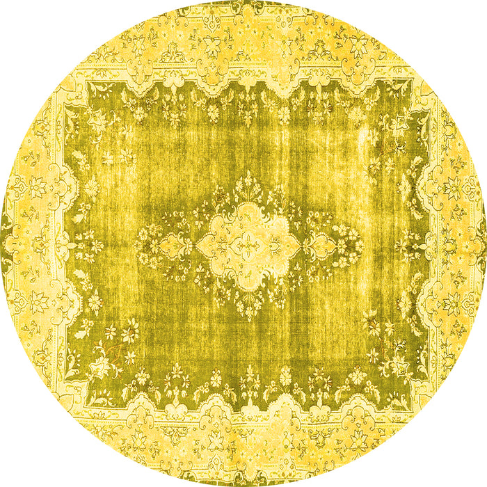 Round Machine Washable Persian Yellow Traditional Rug, wshtr771yw