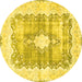 Round Machine Washable Persian Yellow Traditional Rug, wshtr771yw