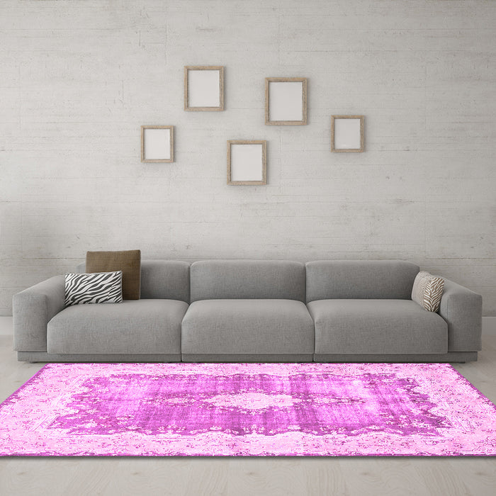 Machine Washable Persian Pink Traditional Rug in a Living Room, wshtr771pnk