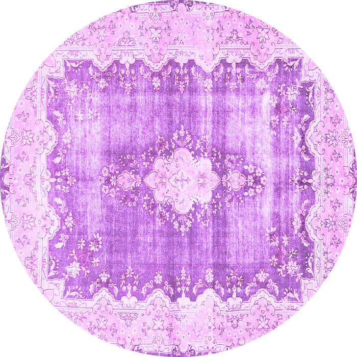 Round Machine Washable Persian Purple Traditional Area Rugs, wshtr771pur