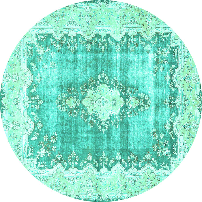 Round Machine Washable Persian Turquoise Traditional Area Rugs, wshtr771turq