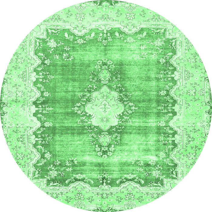 Round Machine Washable Persian Emerald Green Traditional Area Rugs, wshtr771emgrn