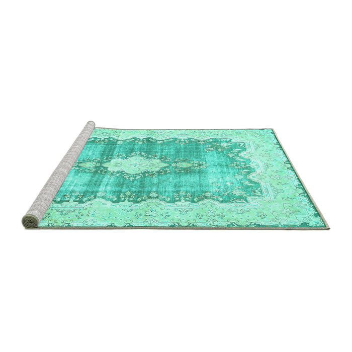 Sideview of Machine Washable Persian Turquoise Traditional Area Rugs, wshtr771turq