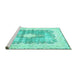 Sideview of Machine Washable Persian Turquoise Traditional Area Rugs, wshtr771turq