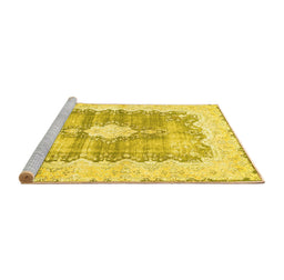 Sideview of Machine Washable Persian Yellow Traditional Rug, wshtr771yw