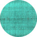 Round Machine Washable Persian Turquoise Traditional Area Rugs, wshtr772turq