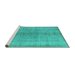 Sideview of Machine Washable Persian Turquoise Traditional Area Rugs, wshtr772turq