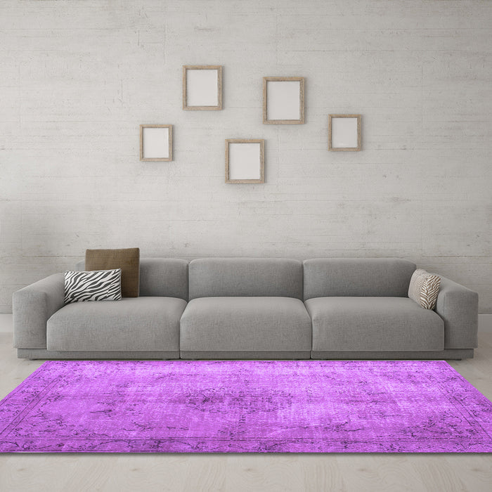 Machine Washable Persian Purple Traditional Area Rugs in a Living Room, wshtr773pur