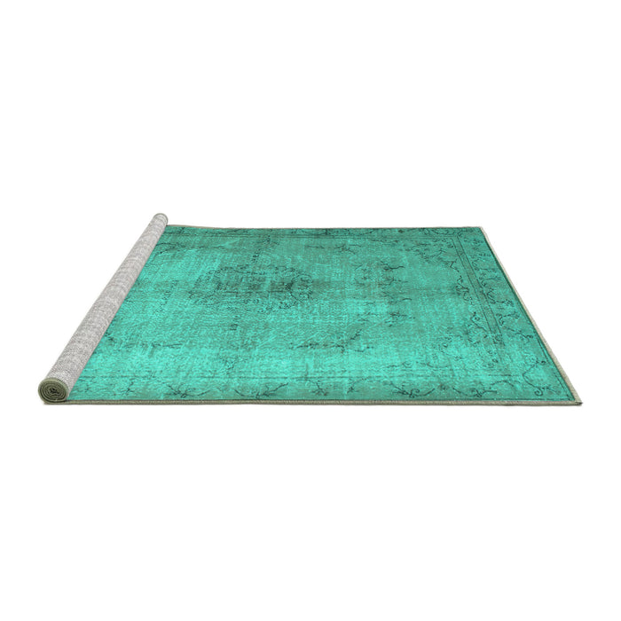 Sideview of Machine Washable Persian Turquoise Traditional Area Rugs, wshtr773turq