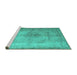 Sideview of Machine Washable Persian Turquoise Traditional Area Rugs, wshtr773turq