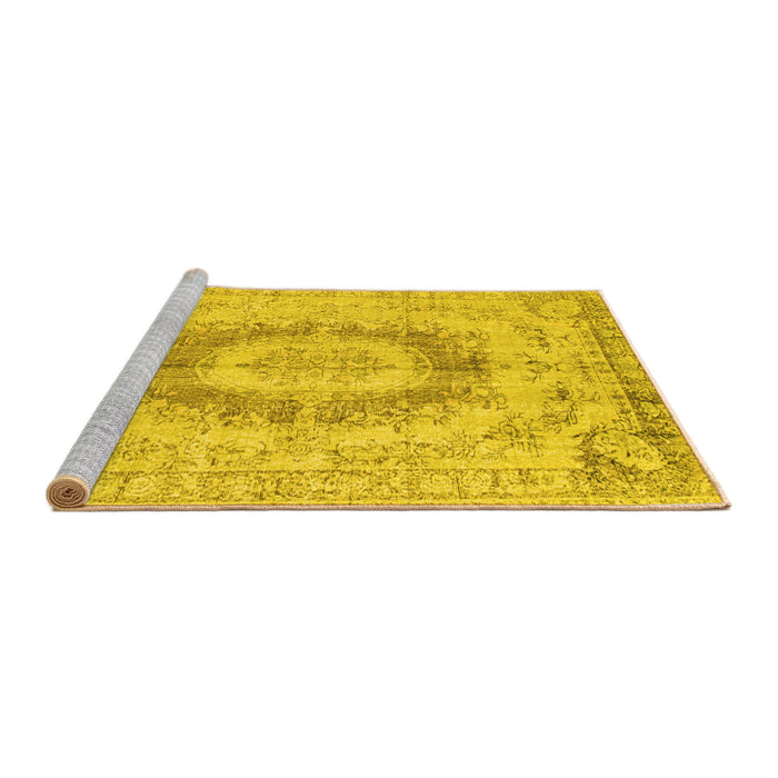 Sideview of Machine Washable Persian Yellow Traditional Rug, wshtr774yw