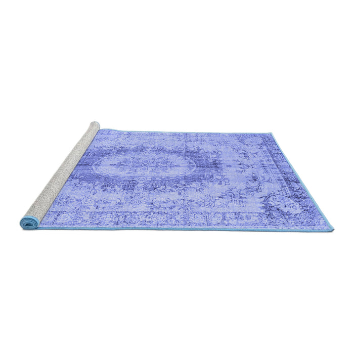 Sideview of Machine Washable Persian Blue Traditional Rug, wshtr774blu