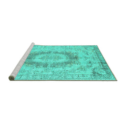 Sideview of Machine Washable Persian Turquoise Traditional Area Rugs, wshtr774turq
